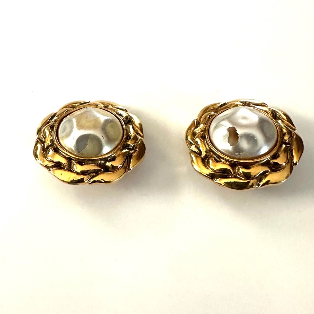 Chanel Gold Stud Earrings with Pearl Center